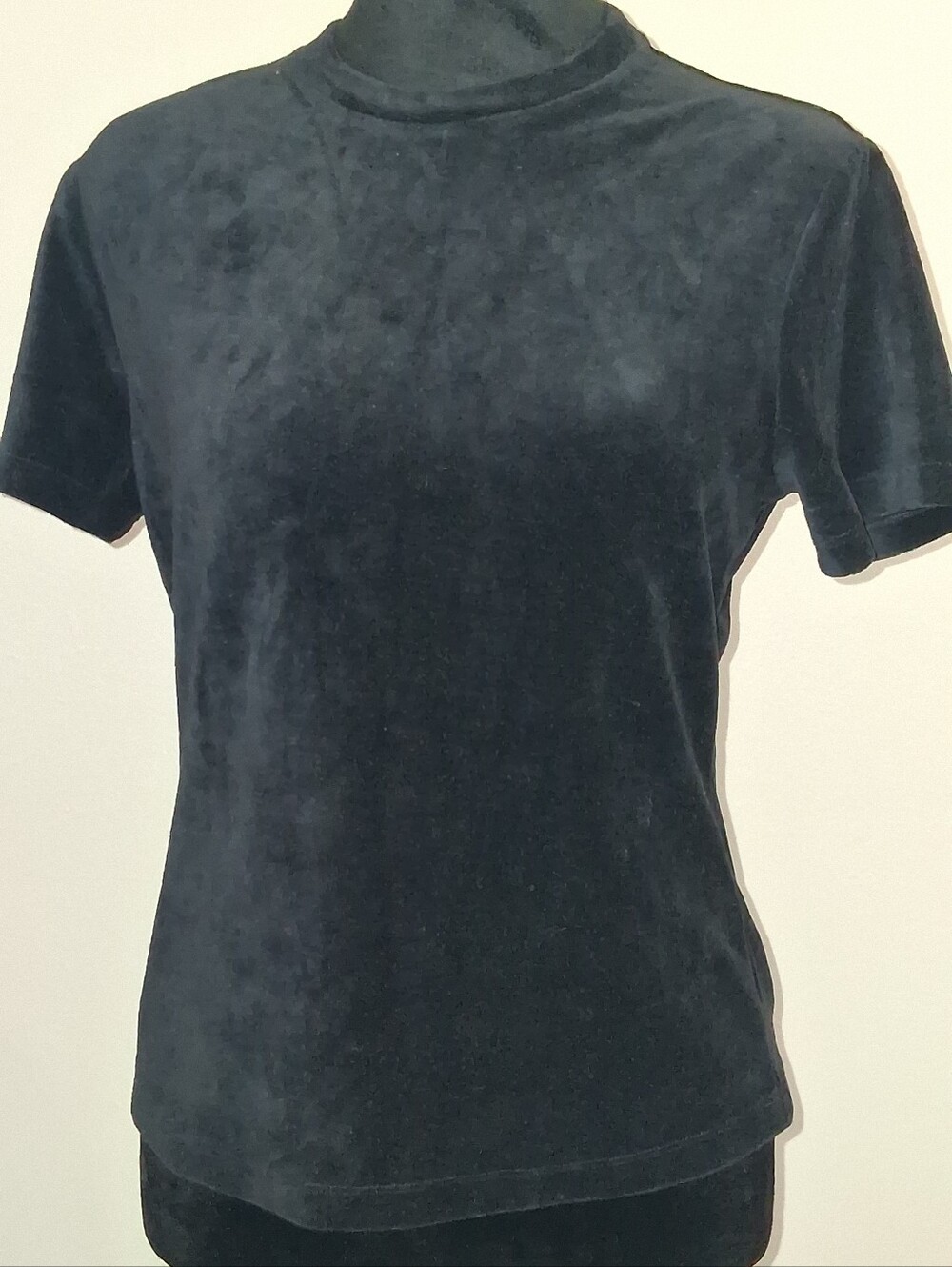 Theory Black Velvet Short-Sleeve Mock Neck Top